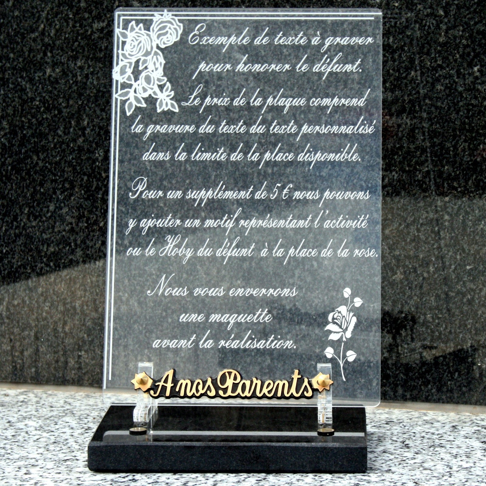 plaques mortuaires personnalisée en verre ou plexi sur le thème fleur